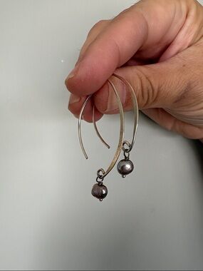 Sterling Silver Hoop Earrings with real Pearl Drops